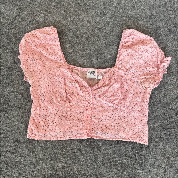 Princess Polly Women's Crop Top Puff Sleeve Pink Floral Button Down SZ 8 - Picture 2 of 9